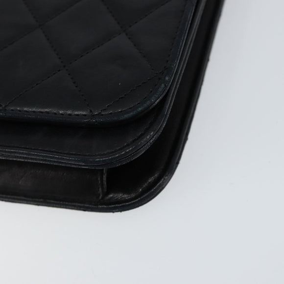 CHANEL Matelasse Chain Shoulder Bag Lamb Skin Black Gold CC Auth gh1276