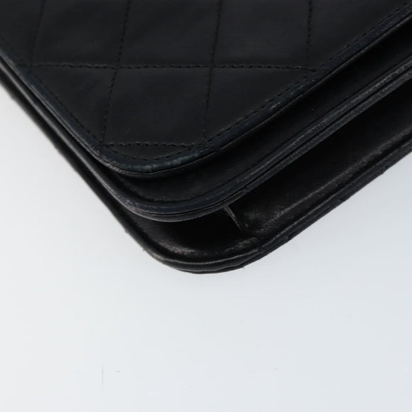 CHANEL Matelasse Chain Shoulder Bag Lamb Skin Black Gold CC Auth gh1276