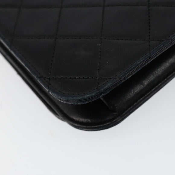 CHANEL Matelasse Chain Shoulder Bag Lamb Skin Black Gold CC Auth gh1276