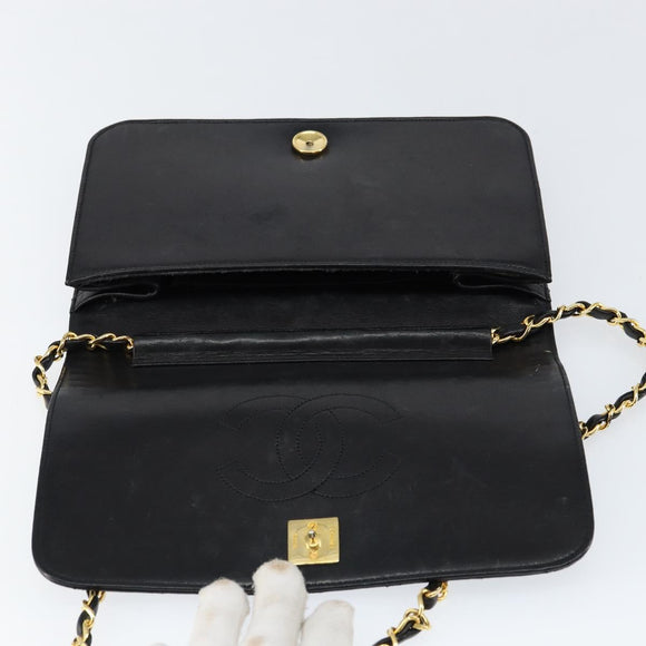 CHANEL Matelasse Chain Shoulder Bag Lamb Skin Black Gold CC Auth gh1276