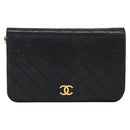 CHANEL Matelasse Chain Shoulder Bag Lamb Skin Black Gold CC Auth gh1276-2