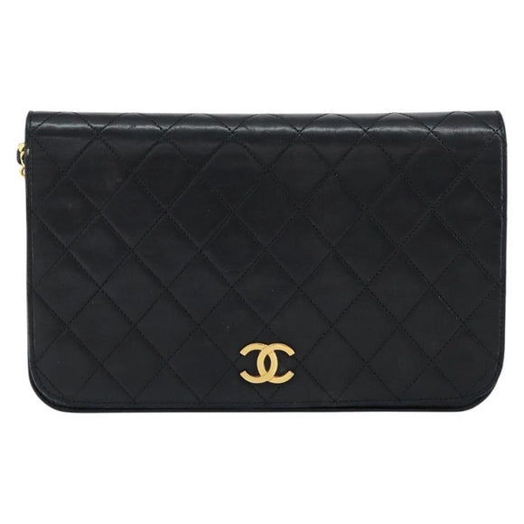 CHANEL Matelasse Chain Shoulder Bag Lamb Skin Black Gold CC Auth gh1276