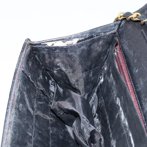 CHANEL Matelasse Chain Shoulder Bag Lamb Skin Black Gold CC Auth gh1276