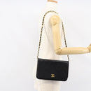 CHANEL Matelasse Chain Shoulder Bag Lamb Skin Black Gold CC Auth gh1276-24