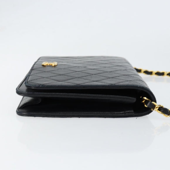 CHANEL Matelasse Chain Shoulder Bag Lamb Skin Black Gold CC Auth gh1276