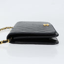CHANEL Matelasse Chain Shoulder Bag Lamb Skin Black Gold CC Auth gh1276-5