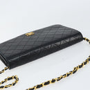 CHANEL Matelasse Chain Shoulder Bag Lamb Skin Black Gold CC Auth gh1276-6