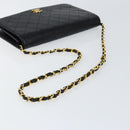 CHANEL Matelasse Chain Shoulder Bag Lamb Skin Black Gold CC Auth gh1276-7