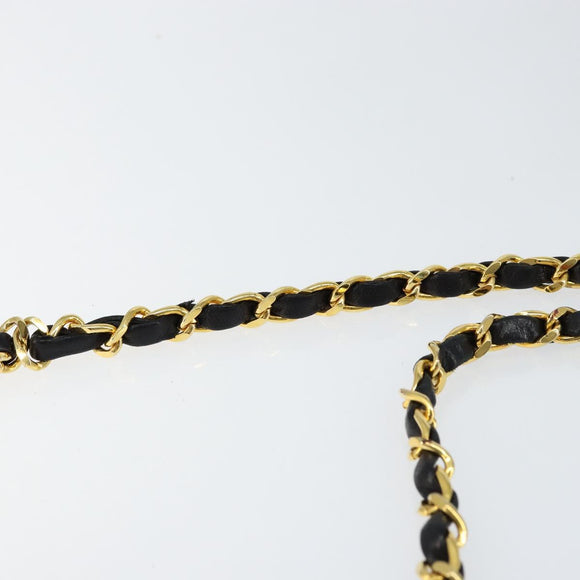 CHANEL Matelasse Chain Shoulder Bag Lamb Skin Black Gold CC Auth gh1276