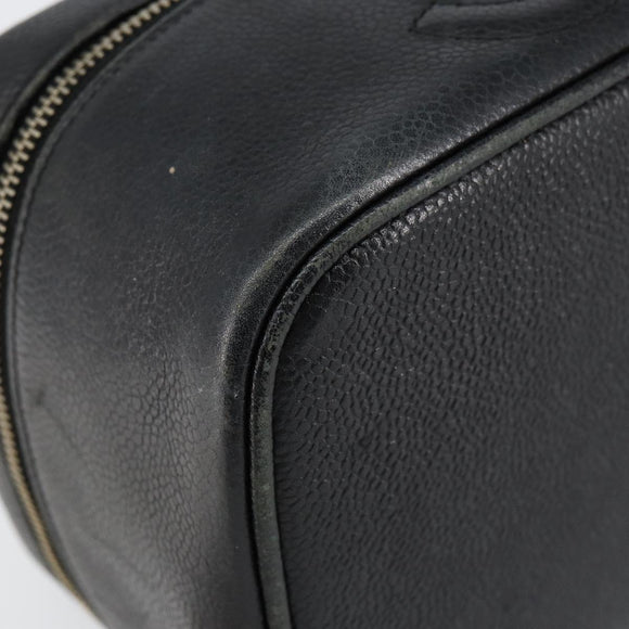 CHANEL COCO Mark Vanity Pouch Caviar Skin Black Gold CC Auth gh1283