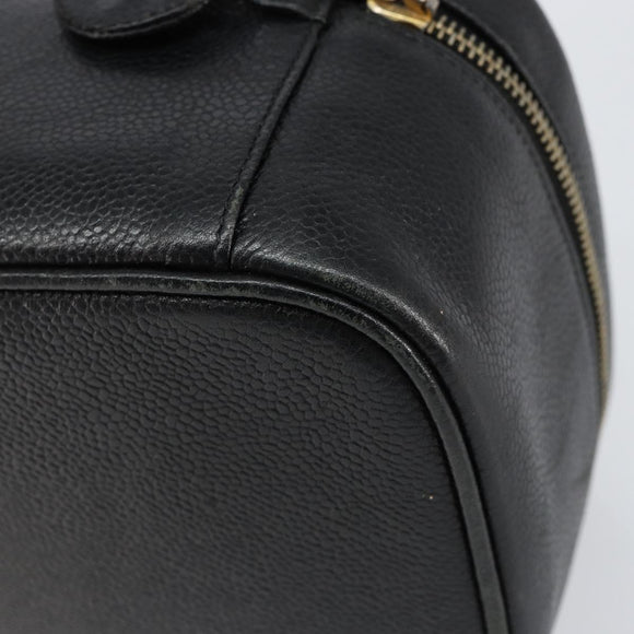 CHANEL COCO Mark Vanity Pouch Caviar Skin Black Gold CC Auth gh1283