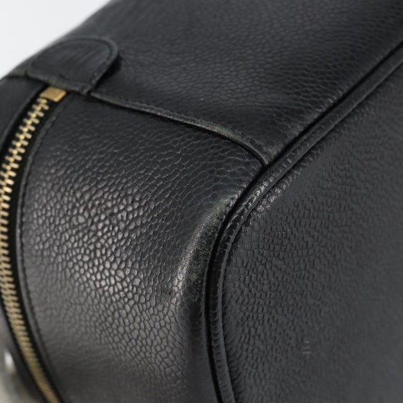 CHANEL COCO Mark Vanity Pouch Caviar Skin Black Gold CC Auth gh1283