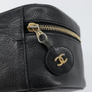CHANEL COCO Mark Vanity Pouch Caviar Skin Black Gold CC Auth gh1283-18