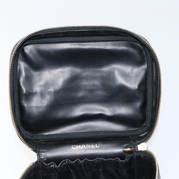 CHANEL COCO Mark Vanity Pouch Caviar Skin Black Gold CC Auth gh1283