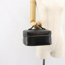 CHANEL COCO Mark Vanity Pouch Caviar Skin Black Gold CC Auth gh1283-23