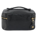CHANEL COCO Mark Vanity Pouch Caviar Skin Black Gold CC Auth gh1283-2