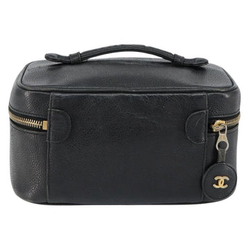 CHANEL COCO Mark Vanity Pouch Caviar Skin Black Gold CC Auth gh1283 - 0