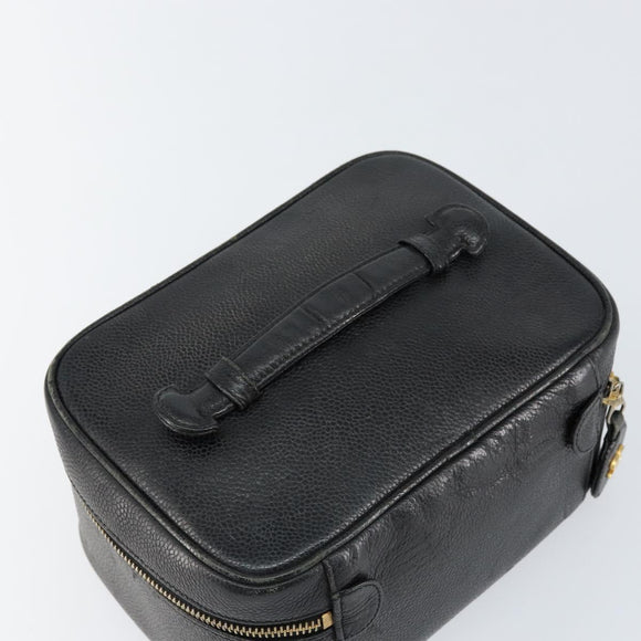 CHANEL COCO Mark Vanity Pouch Caviar Skin Black Gold CC Auth gh1283