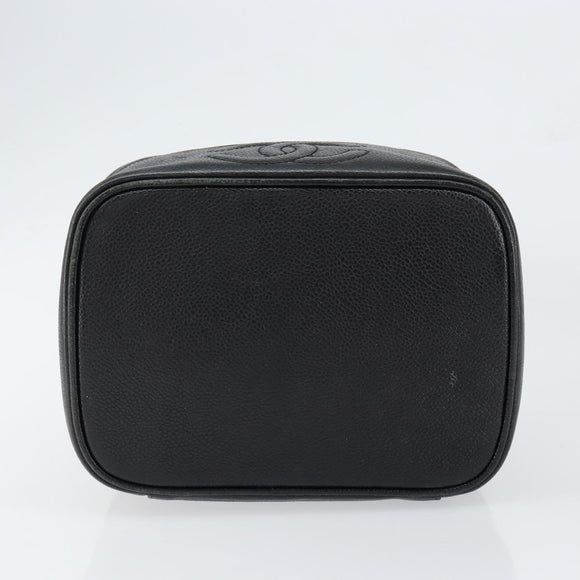 CHANEL COCO Mark Vanity Pouch Caviar Skin Black Gold CC Auth gh1283