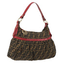 FENDI Zucca Canvas Shoulder Bag Black Brown Auth gh1286-1