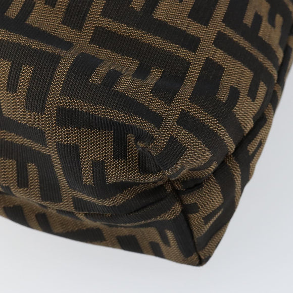 FENDI Zucca Canvas Shoulder Bag Black Brown Auth gh1286