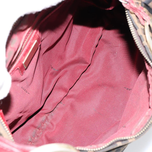 FENDI Zucca Canvas Shoulder Bag Black Brown Auth gh1286