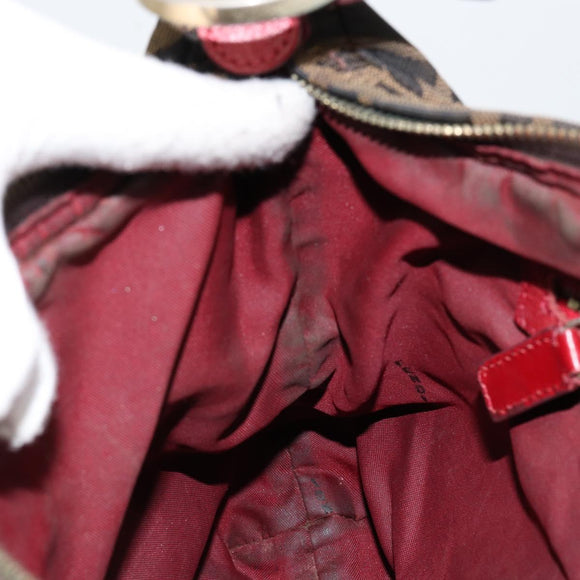 FENDI Zucca Canvas Shoulder Bag Black Brown Auth gh1286