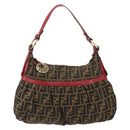 FENDI Zucca Canvas Shoulder Bag Black Brown Auth gh1286-2