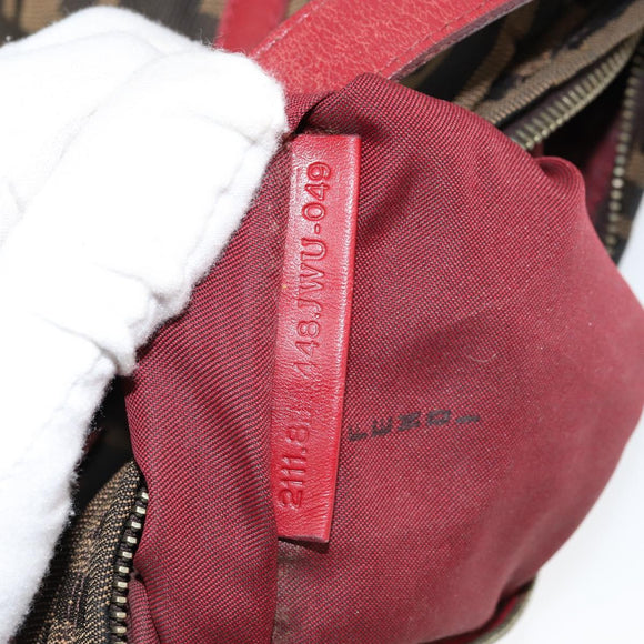 FENDI Zucca Canvas Shoulder Bag Black Brown Auth gh1286