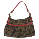 FENDI Zucca Canvas Shoulder Bag Black Brown Auth gh1286-3