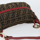 FENDI Zucca Canvas Shoulder Bag Black Brown Auth gh1286-6