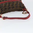 FENDI Zucca Canvas Shoulder Bag Black Brown Auth gh1286-7
