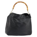 GUCCI Bamboo Hand Bag Leather Gold Black 001 2123 1577 Auth gh1288-1