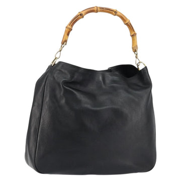 GUCCI Bamboo Hand Bag Leather Gold Black 001 2123 1577 Auth gh1288