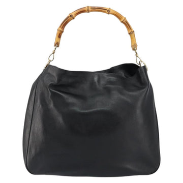 GUCCI Bamboo Hand Bag Leather Gold Black 001 2123 1577 Auth gh1288 - 0