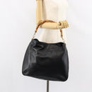 GUCCI Bamboo Hand Bag Leather Gold Black 001 2123 1577 Auth gh1288-21