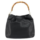 GUCCI Bamboo Hand Bag Leather Gold Black 001 2123 1577 Auth gh1288-3