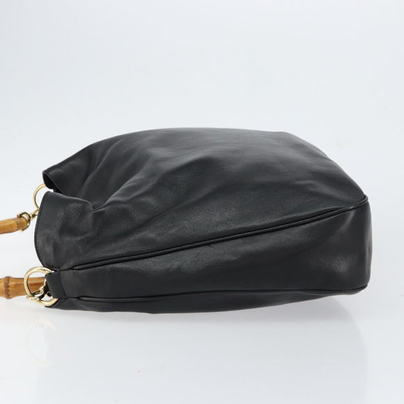 GUCCI Bamboo Hand Bag Leather Gold Black 001 2123 1577 Auth gh1288