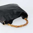 GUCCI Bamboo Hand Bag Leather Gold Black 001 2123 1577 Auth gh1288-6
