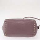 VALENTINO Studs Hand Bag Leather 2way Purple Gold Auth gh1289-5