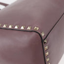 VALENTINO Studs Hand Bag Leather 2way Purple Gold Auth gh1289-9