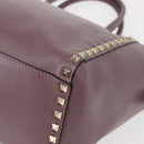 VALENTINO Studs Hand Bag Leather 2way Purple Gold Auth gh1289-16