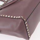 VALENTINO Studs Hand Bag Leather 2way Purple Gold Auth gh1289-17
