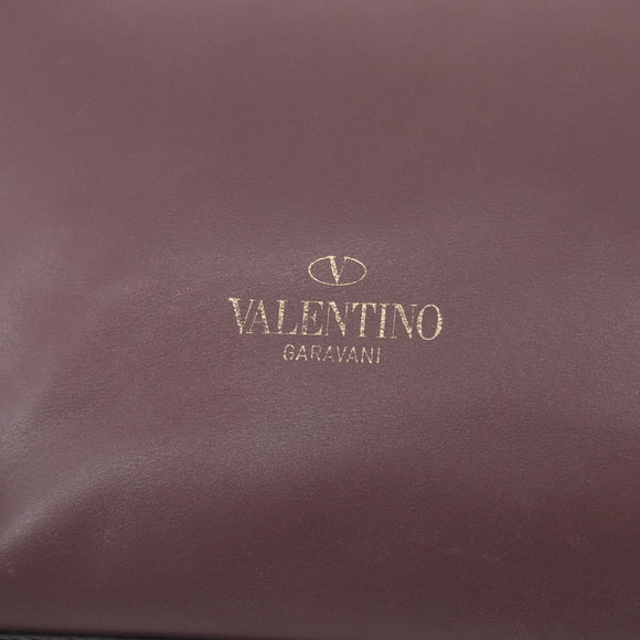 VALENTINO Studs Hand Bag Leather 2way Purple Gold Auth gh1289