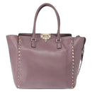 VALENTINO Studs Hand Bag Leather 2way Purple Gold Auth gh1289-13