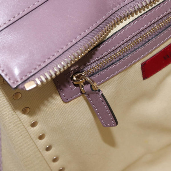 VALENTINO Studs Hand Bag Leather 2way Purple Gold Auth gh1289