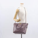 VALENTINO Studs Hand Bag Leather 2way Purple Gold Auth gh1289-26