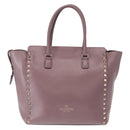 VALENTINO Studs Hand Bag Leather 2way Purple Gold Auth gh1289-2