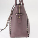 VALENTINO Studs Hand Bag Leather 2way Purple Gold Auth gh1289-3