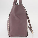 VALENTINO Studs Hand Bag Leather 2way Purple Gold Auth gh1289-4